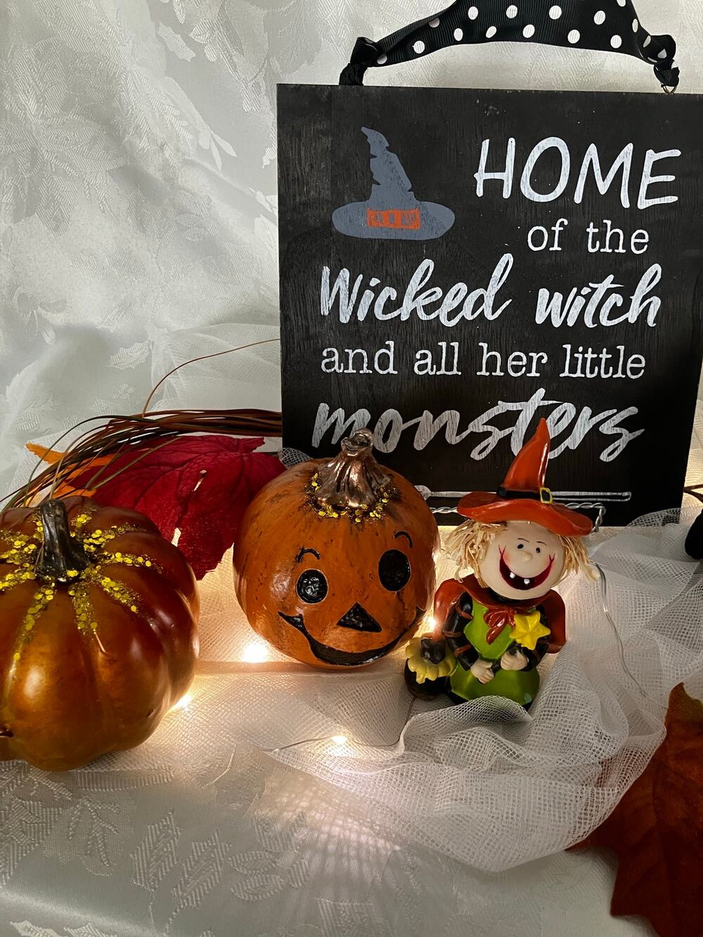 Handmade Halloween Witch Centerpiece Lighted Pumpkin Raven Upcycled Fall Decor